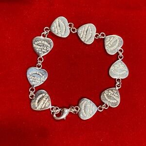 Tiffany Co. Silver 925 Mini Hearts Tag Bracelet  6.5” Long